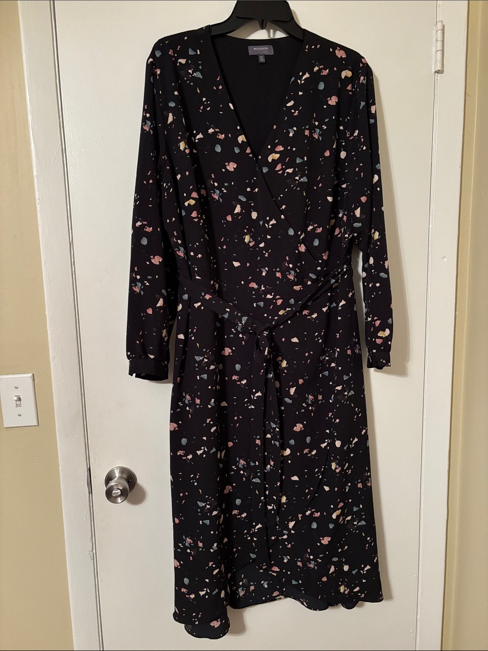 Madison Curvy Black Wrap Dress with Pastel Confetti Print 2X